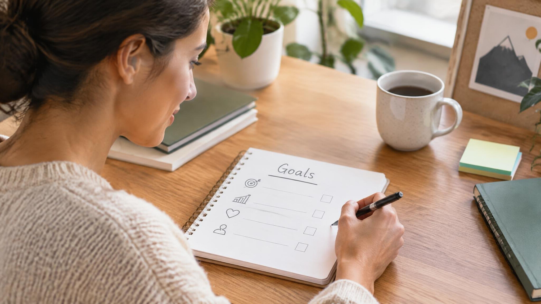 person setting goals on paper