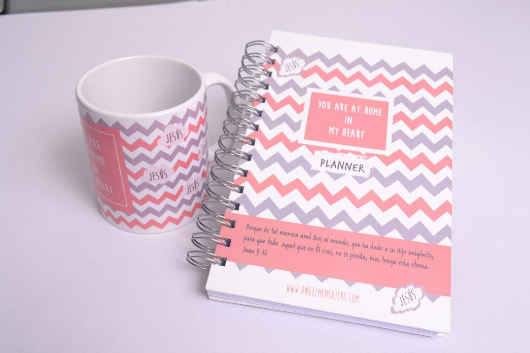 Planner and pen on a desk with a plant